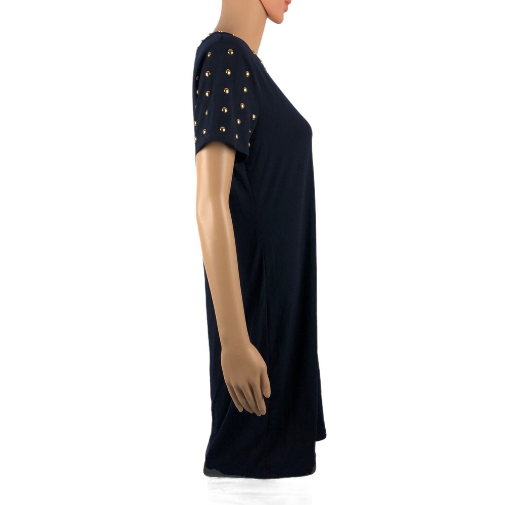 Carmen Marc Valvo Womens Medium Blue Studded Short Sleeve Sheath Stretch NWT - Picture 5 of 11